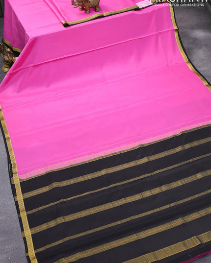 Pure mysore silk saree pink and black with plain body and small zari woven border