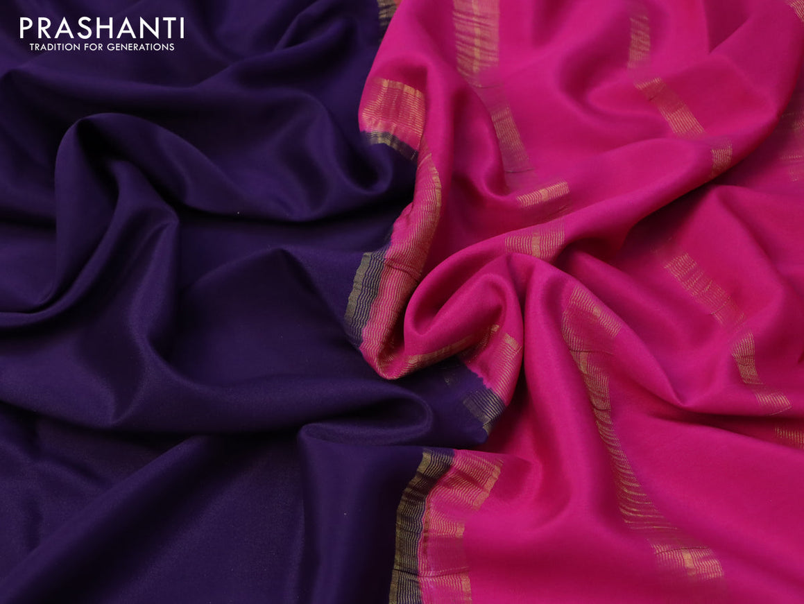 Pure mysore silk saree deep violet and pink with plain body and small zari woven border