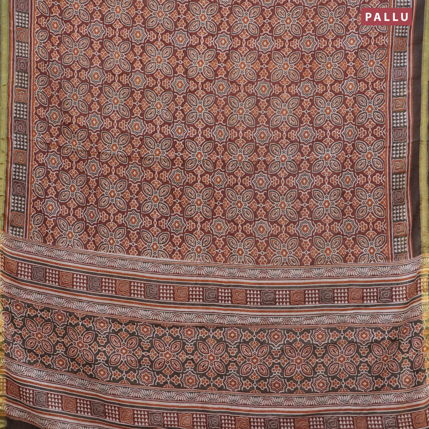 Mul cotton saree rust shade and grey shade with allover ajrakh prints and small zari woven border