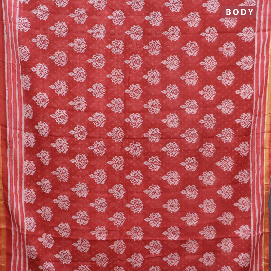 Mul cotton saree red with allover butta prints and small zari woven border