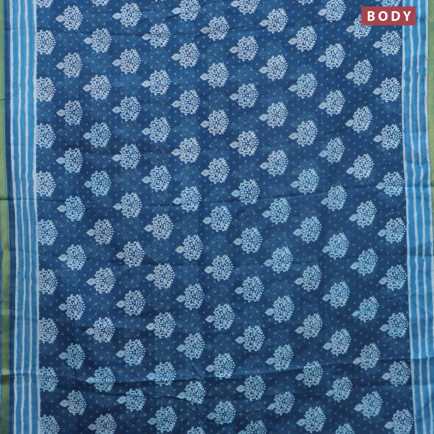 Mul cotton saree cs blue with allover butta prints and small zari woven border