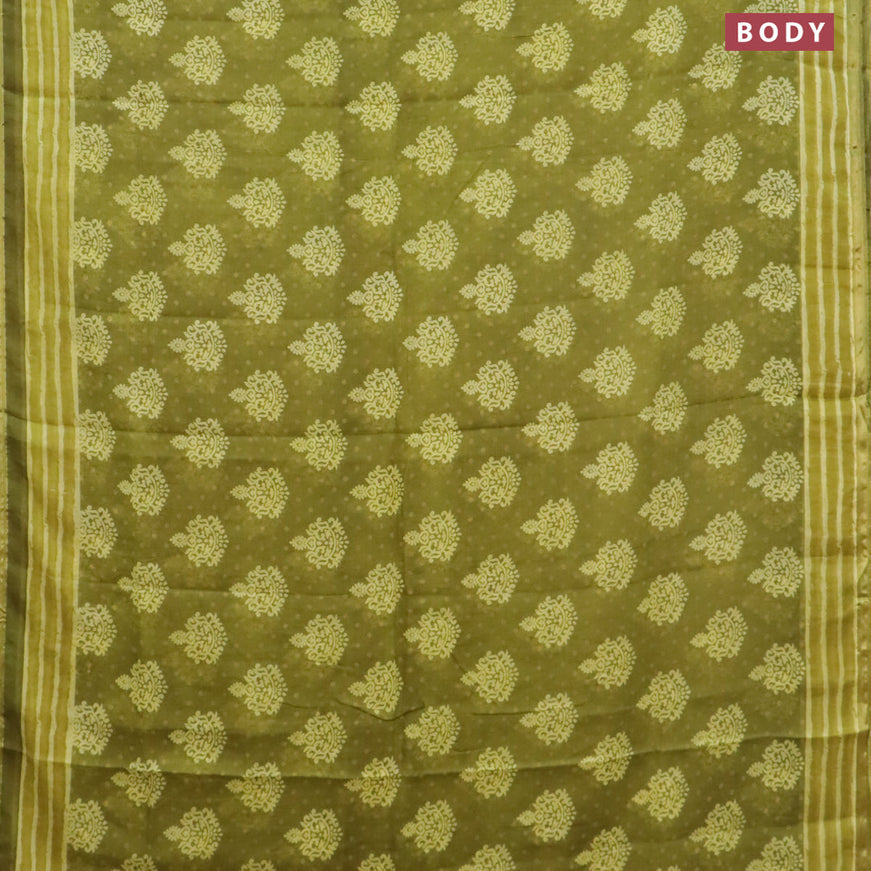 Mul cotton saree mehendi green with allover butta prints and small zari woven border