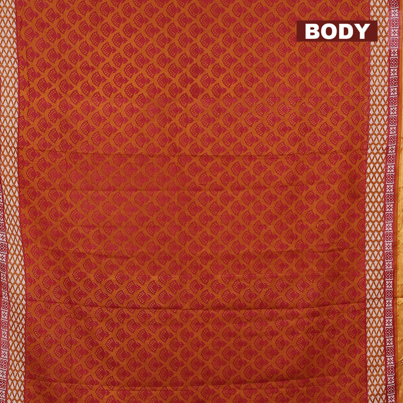Mul cotton saree dark mustard and maroon with allover butta prints and small zari woven border