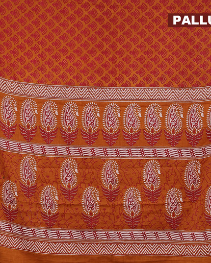Mul cotton saree dark mustard and maroon with allover butta prints and small zari woven border