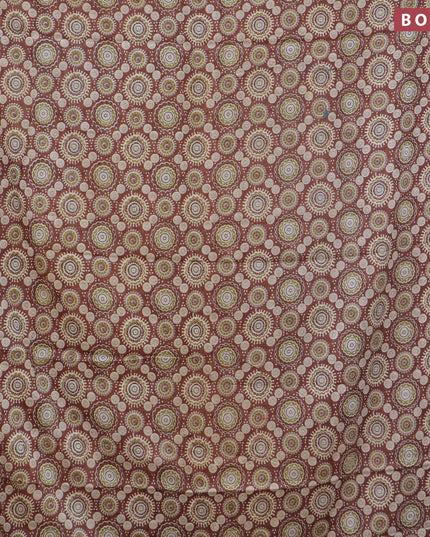 Mul cotton saree brown with allover ajrakh prints and small zari woven border