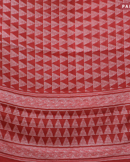 Mul cotton saree red with allover geometric butta prints and small zari woven border