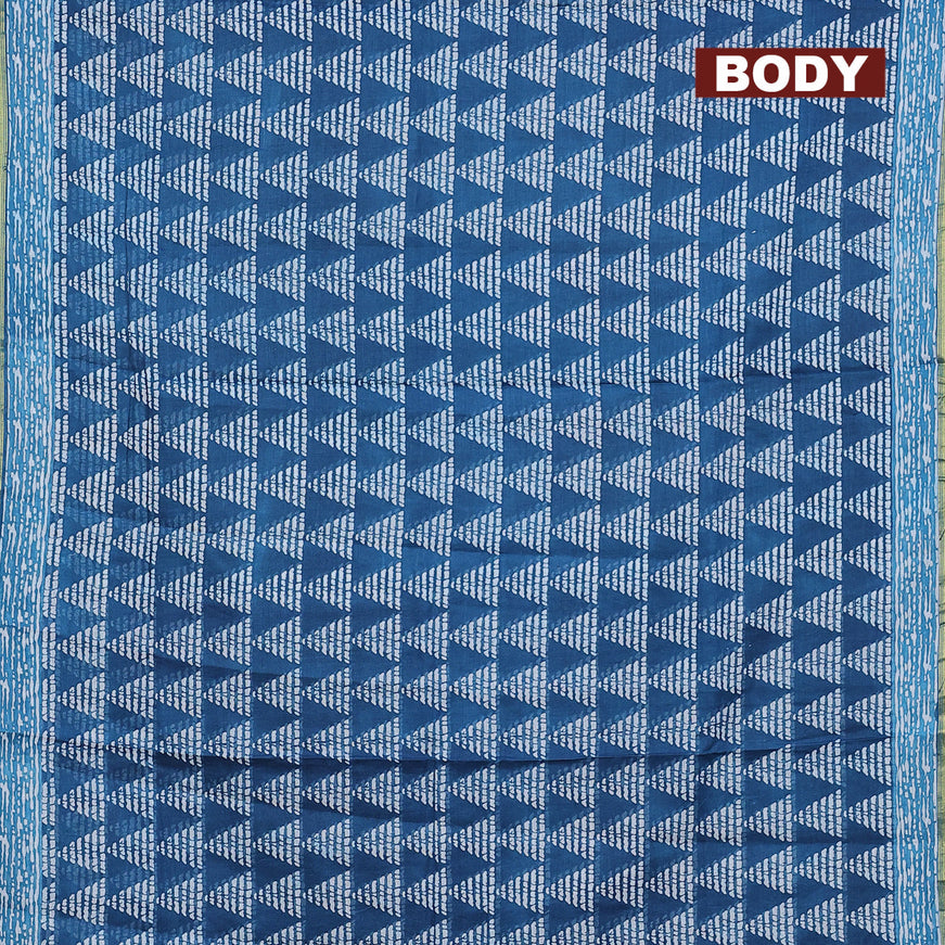 Mul cotton saree cs blue with allover geometric butta prints and small zari woven border