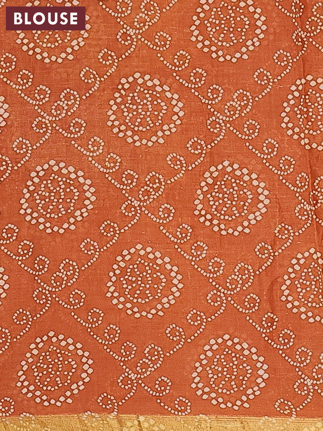 Mul cotton saree rustic orange with allover geometric butta prints and small zari woven border