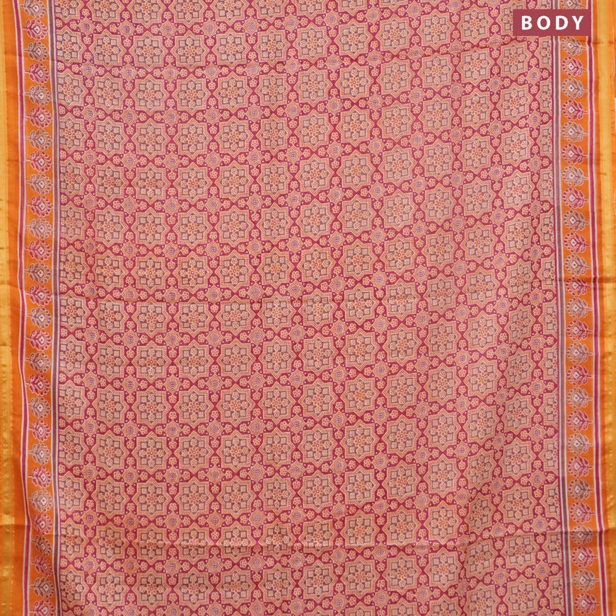 Mul cotton saree pink and orange with allover ajrakh prints and small zari woven border