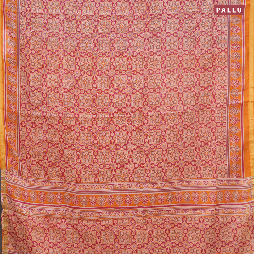 Mul cotton saree pink and orange with allover ajrakh prints and small zari woven border