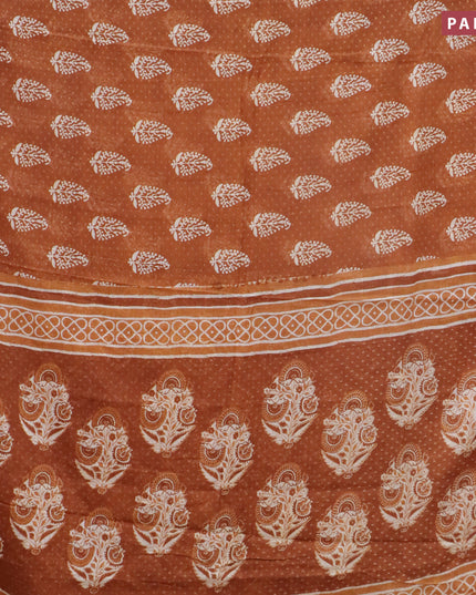 Mul cotton saree dark mustard with allover butta prints and small zari woven border