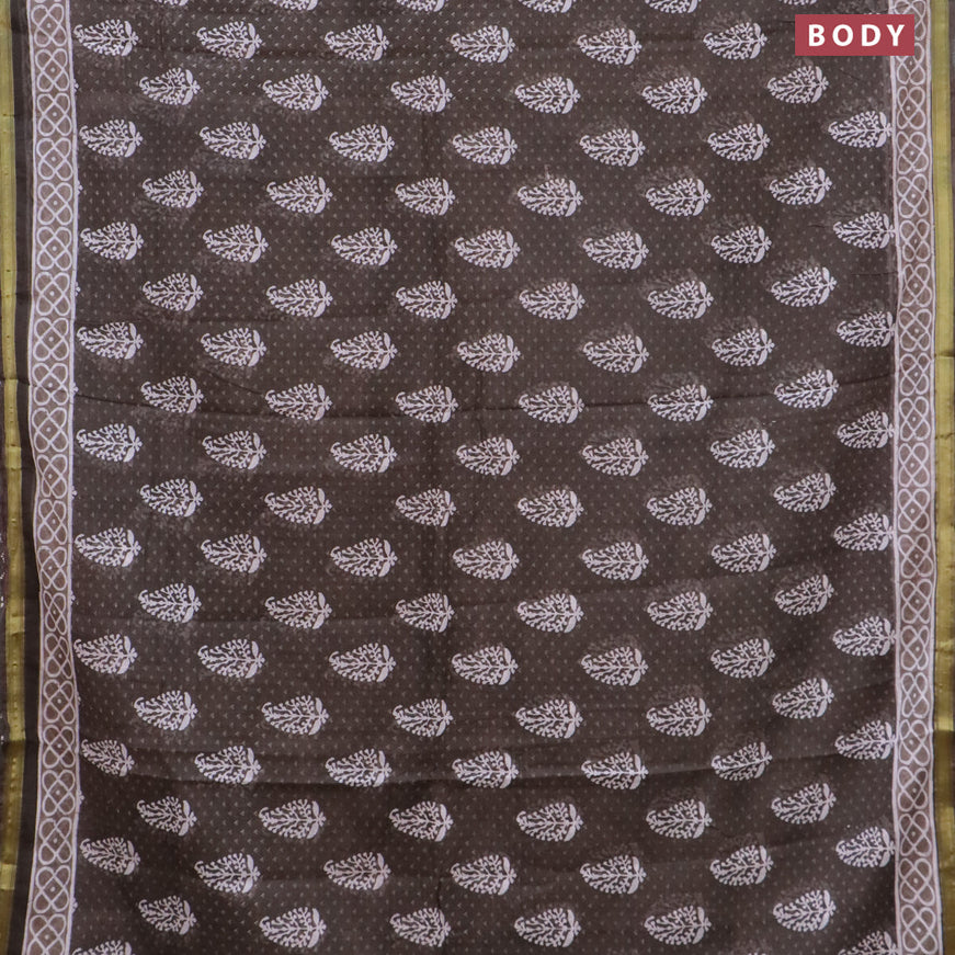 Mul cotton saree dark grey with allover butta prints and small zari woven border