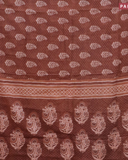 Mul cotton saree rustic brown with allover butta prints and small zari woven border