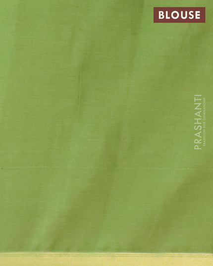 Mul cotton saree red and green with allover prints and small zari woven border
