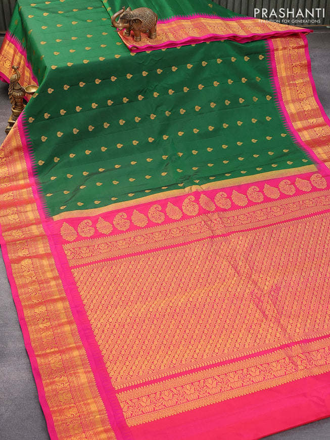 Pure gadwal silk saree green and pink with zari woven buttas and zari woven border