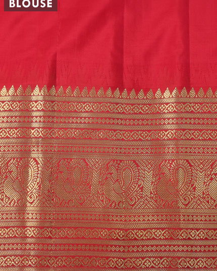 Pure gadwal silk saree light green and red with zari woven buttas and temple design annam zari woven border