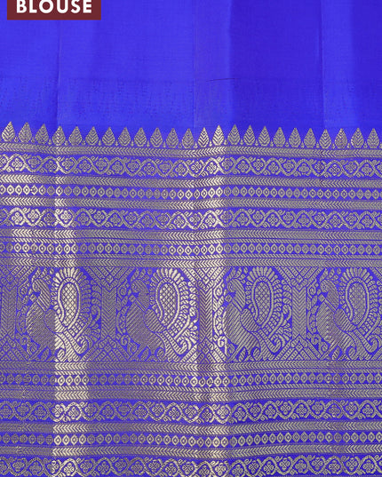 Pure gadwal silk saree peach pink and blue with zari woven buttas and temple design long zari woven border