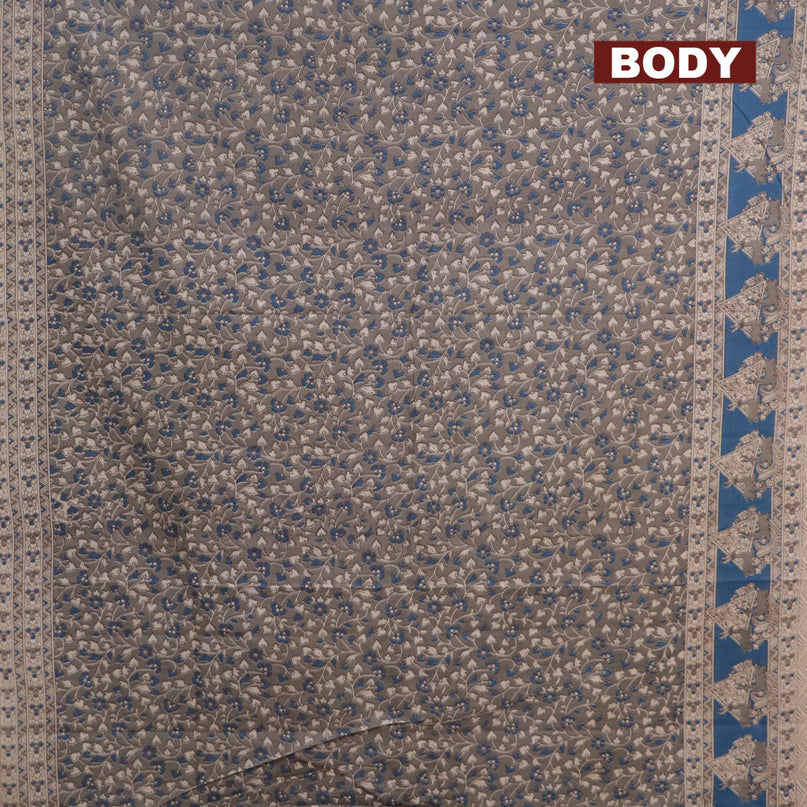 Kalamkari cotton saree grey and cs blue beige with allover prints and printed border