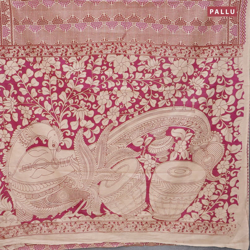 Kalamkari cotton saree beige and maroon with allover geometric prints and printed border