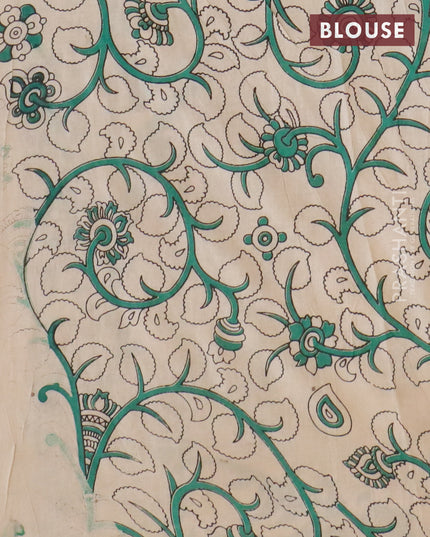 Kalamkari cotton saree beige and green shade with allover geometric prints and printed border