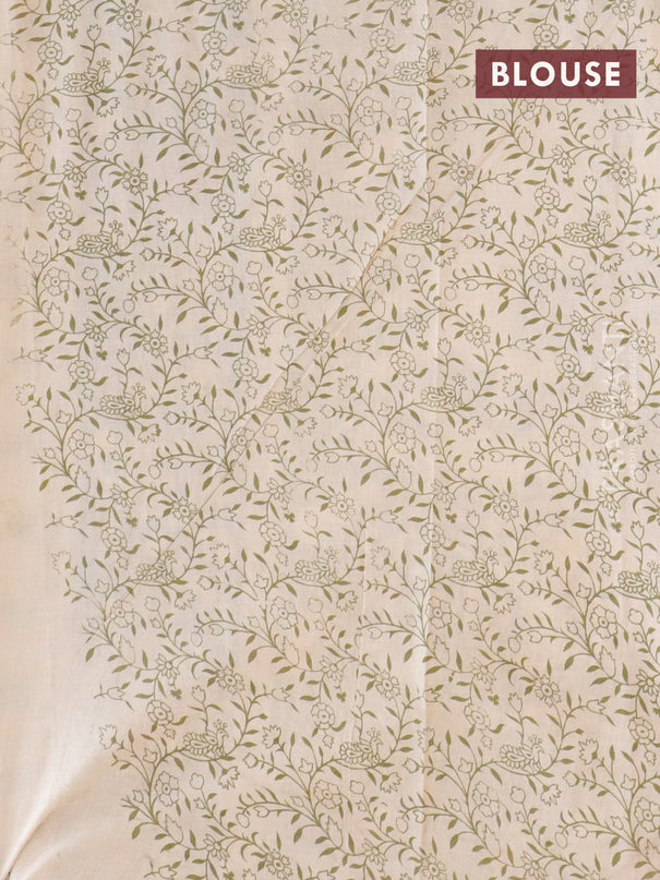 Kalamkari cotton saree mehendi green and beige blue with allover prints and printed border
