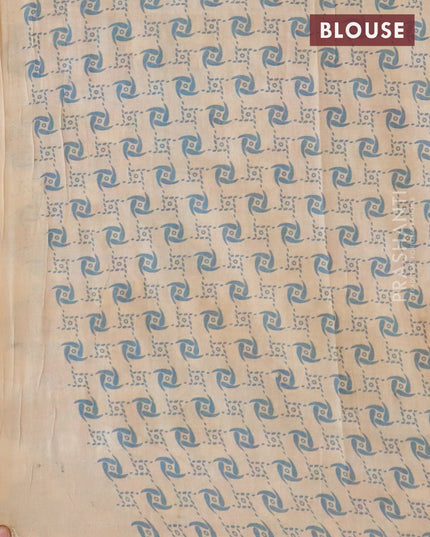 Kalamkari cotton saree mustard yellow and blue shade with allover batik prints and printed border