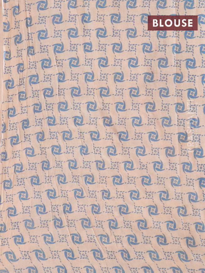 Kalamkari cotton saree maroon and blue with allover batik prints and printed border