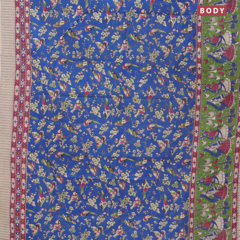 Kalamkari cotton saree blue and green with allover prints and printed border