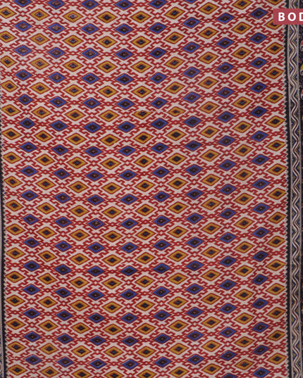 Kalamkari cotton saree beige maroon and black with allover ikat prints and printed border