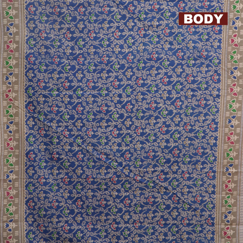 Kalamkari cotton saree blue and grey shade with allover prints and printed border