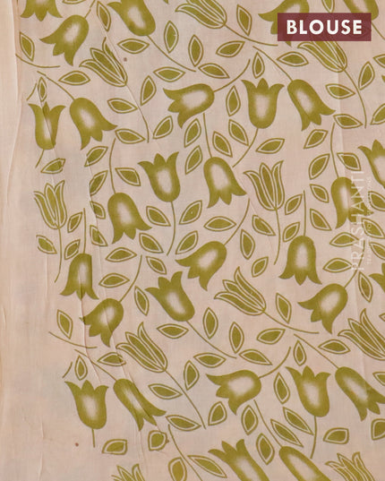 Kalamkari cotton saree yellow and mehendi green with allover prints and printed border