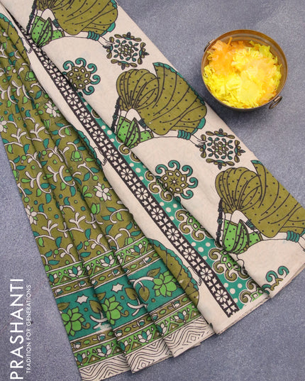 Kalamkari cotton saree mehendi green and green with allover prints and printed border