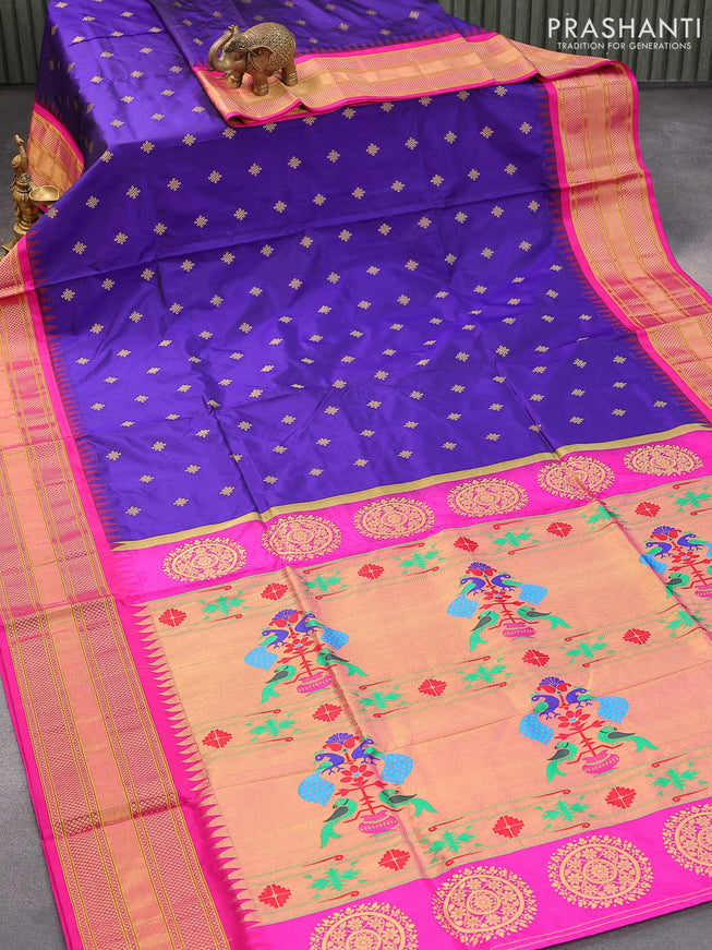 Pure paithani silk saree blue and pink with zari woven buttas and zari woven border