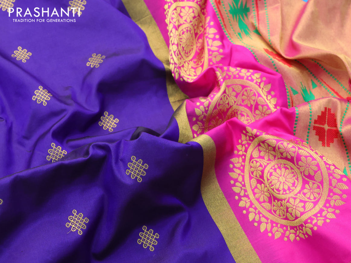 Pure paithani silk saree blue and pink with zari woven buttas and zari woven border