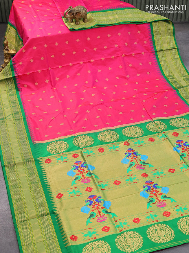 Pure paithani silk saree pink and green with zari woven buttas and zari woven border