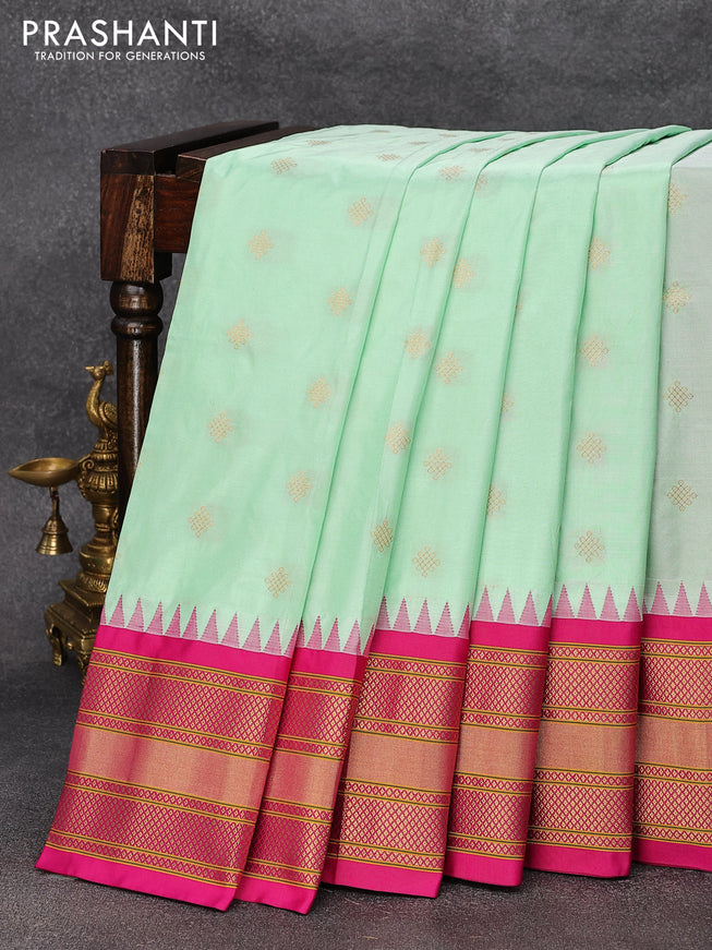 Pure paithani silk saree teal green and pink with zari woven buttas and zari woven border
