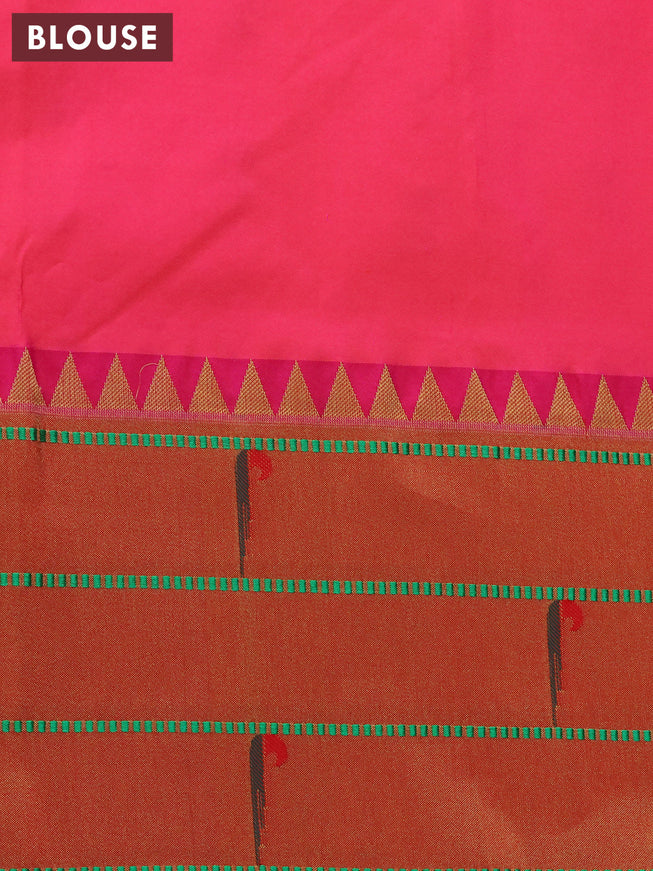 Pure paithani silk saree dual shade of pinkish orange and red with allover floral zari woven buttas and zari woven muniya butta border