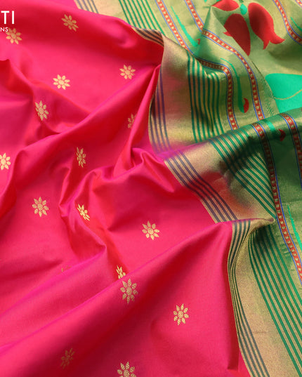 Pure paithani silk saree pink and green with allover floral zari woven buttas and zari woven border