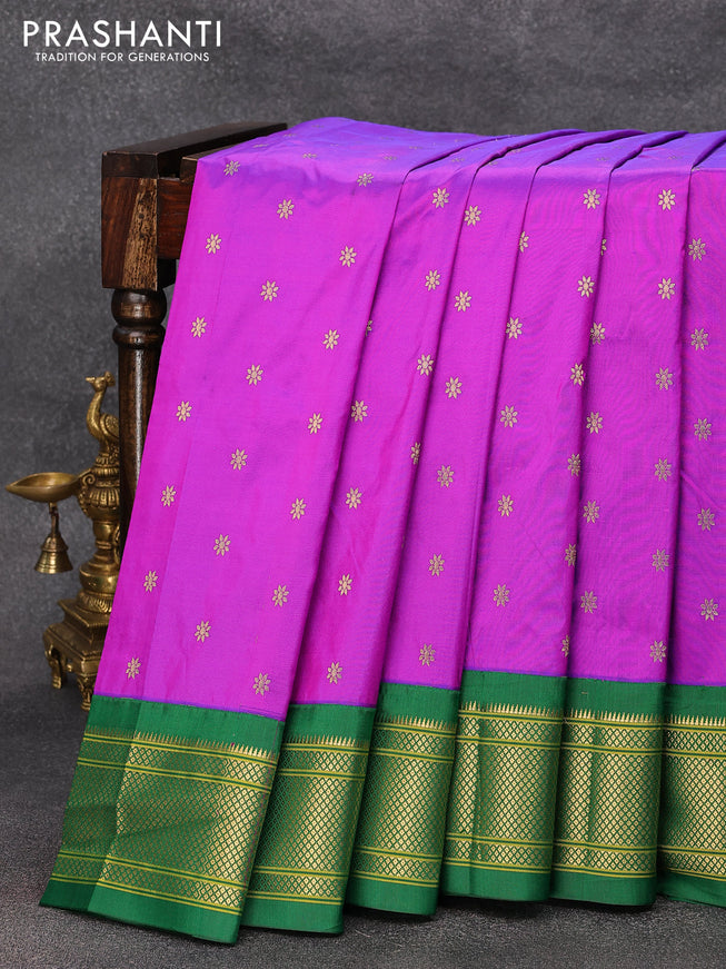 Pure paithani silk saree purple and green with allover floral zari woven buttas and zari woven border