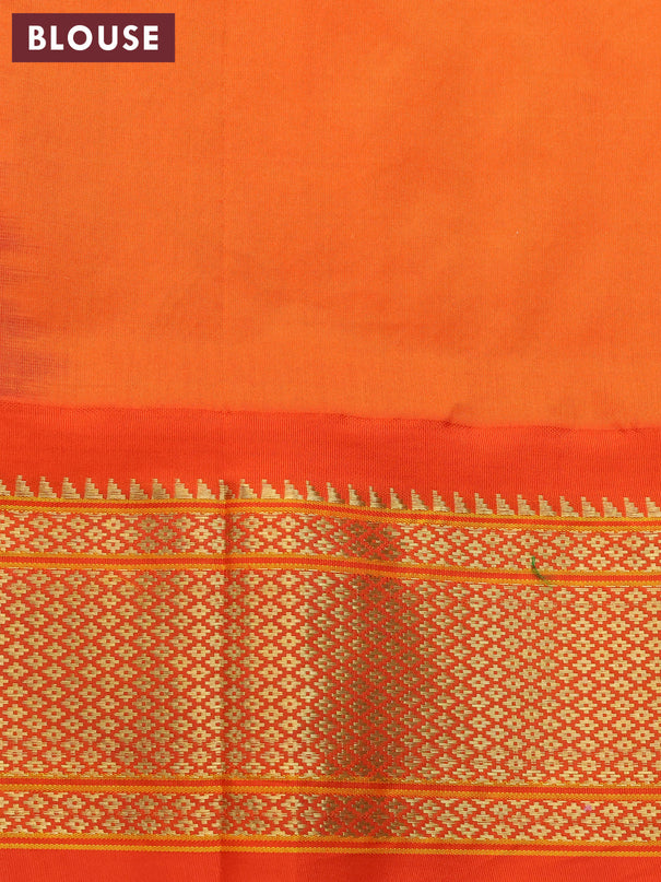 Pure paithani silk saree green and orange with allover floral zari woven buttas and zari woven border