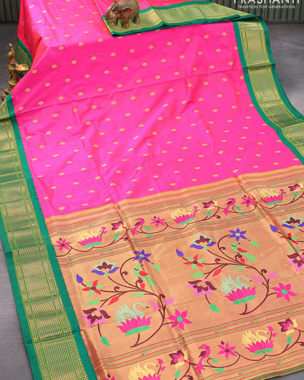 Pure paithani silk saree dual shade of pink and green with allover floral zari woven buttas and zari woven border