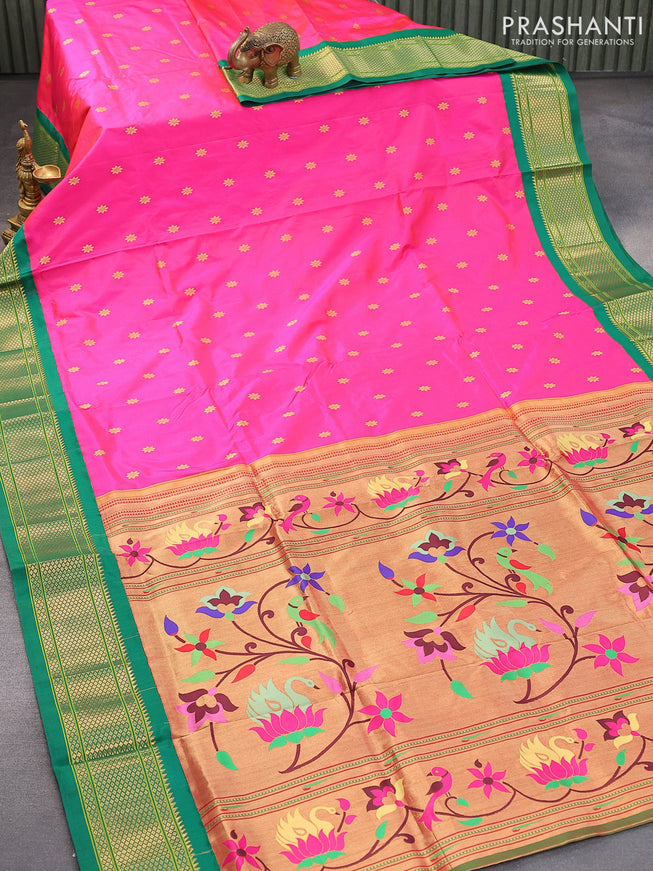Pure paithani silk saree dual shade of pink and green with allover floral zari woven buttas and zari woven border