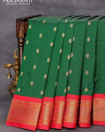 Pure paithani silk saree green and red with allover floral zari woven buttas and zari woven border