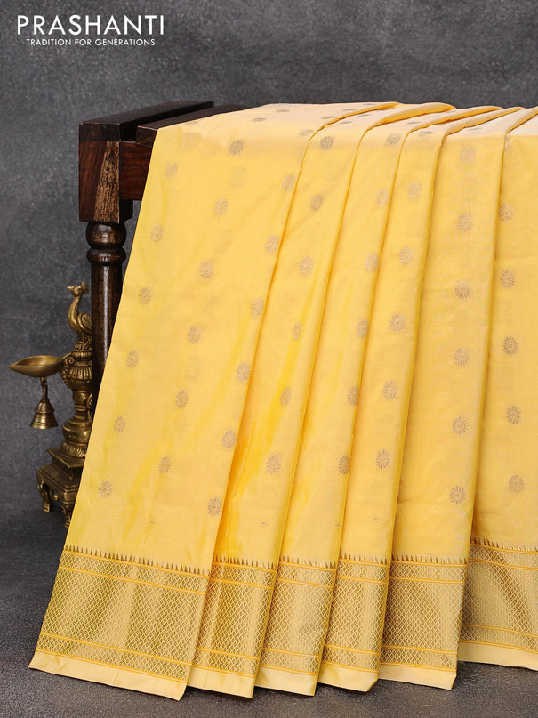 Pure paithani silk saree yellow with allover zari woven floral buttas and zari woven border