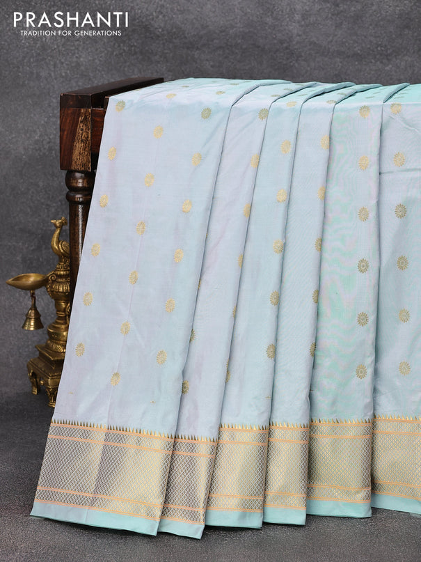 Pure paithani silk saree dual shade of pastel blue with allover zari woven floral buttas and zari woven border