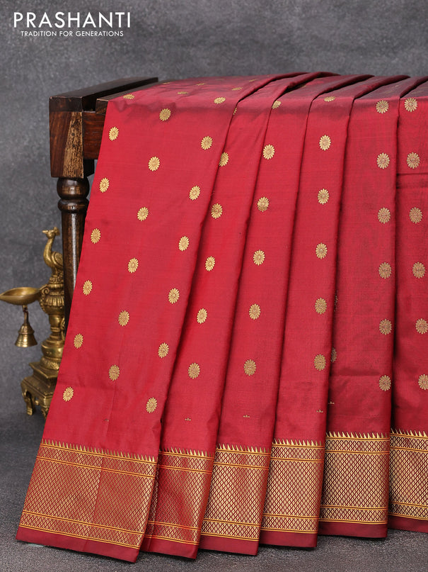 Pure paithani silk saree maroon with allover zari woven floral buttas and zari woven border