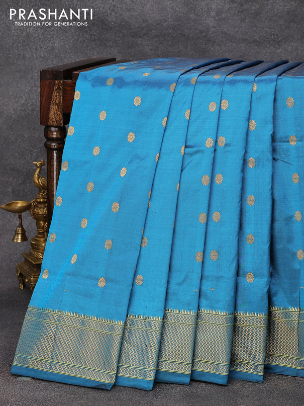Pure paithani silk saree cs blue with zari woven buttas and zari woven border