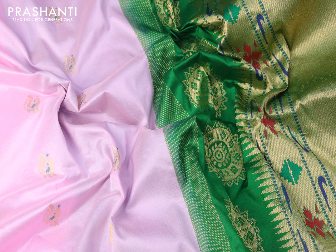 Pure paithani silk saree light pink and green with annam zari woven buttas and zari woven border