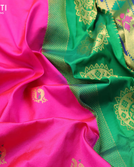 Pure paithani silk saree pink and green with annam zari woven buttas and zari woven border