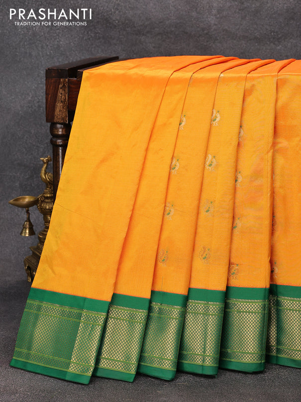 Pure paithani silk saree mango yellow and green with annam zari woven buttas and zari woven border